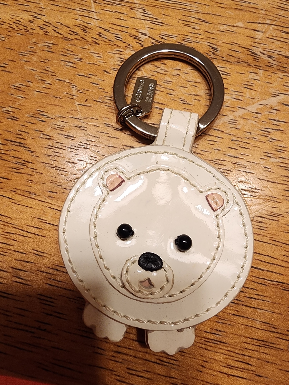 Mink Tail Coach Polar Bear Patent Leather Key Ring glossy white patent leather